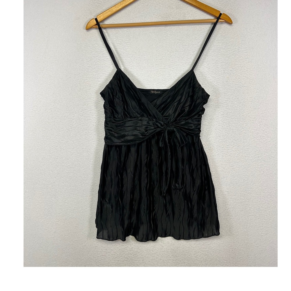 Y2K Coquette Twenty One Women Small Black Crinkle Satin Empire Waist Cami Top